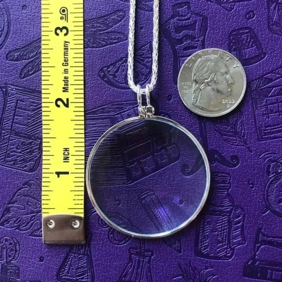 Magnifying Glass Pendant Silver Tone Long Sweater Necklace NWT - Picture 2 of 5